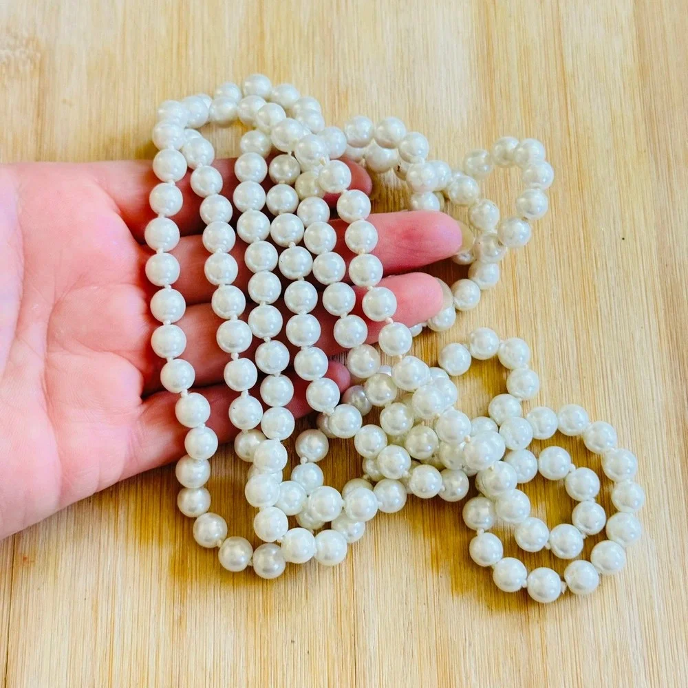 VTG Regal Pearl Necklace Statement Faux Glass Knotted Opera Flapper Long‎ 59